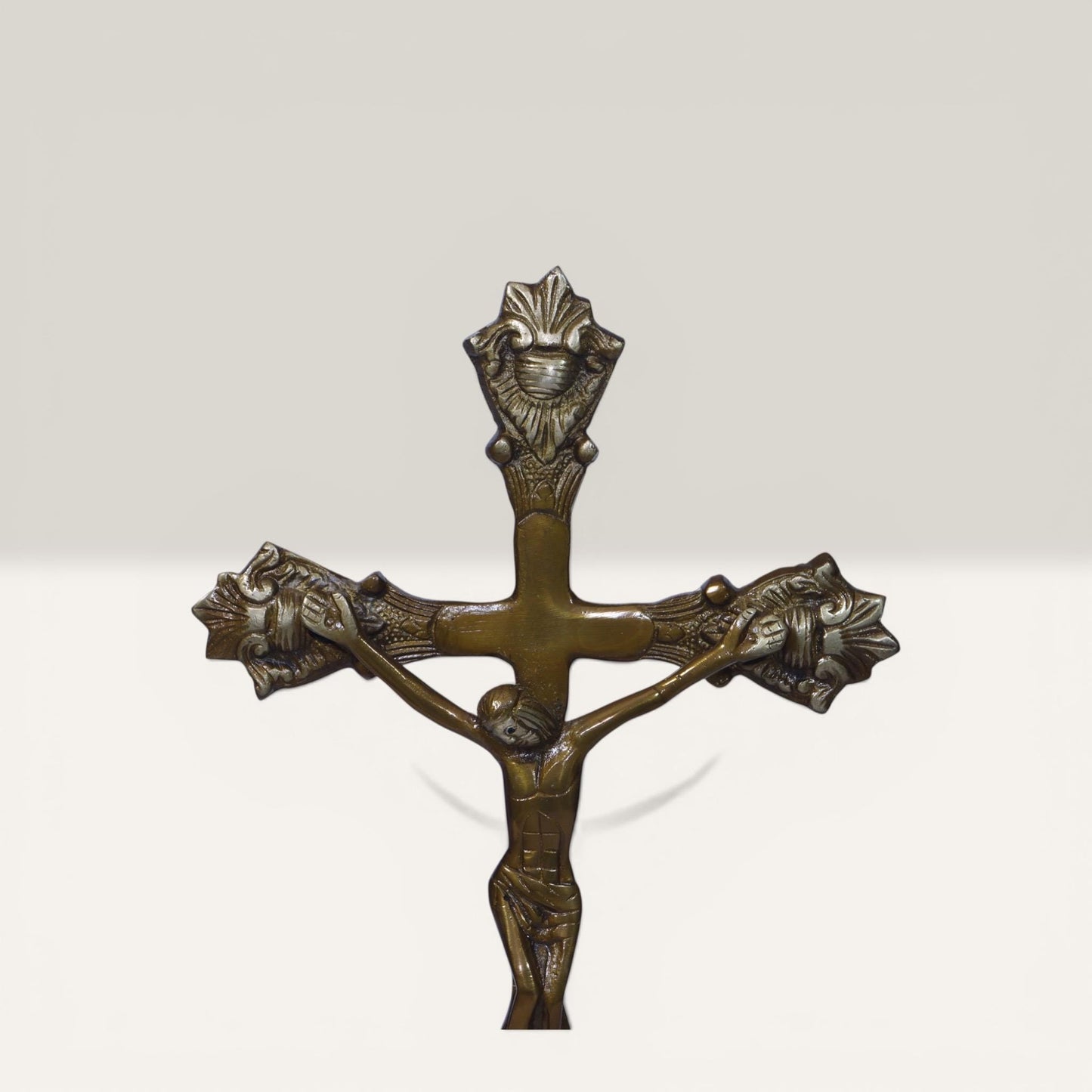 Catholic Crucifix Handmade Brass Statue, Antique Rich Finish Jesus Christ, Premium Vintage Cross Standing Sculpture, Religious Home Chapel