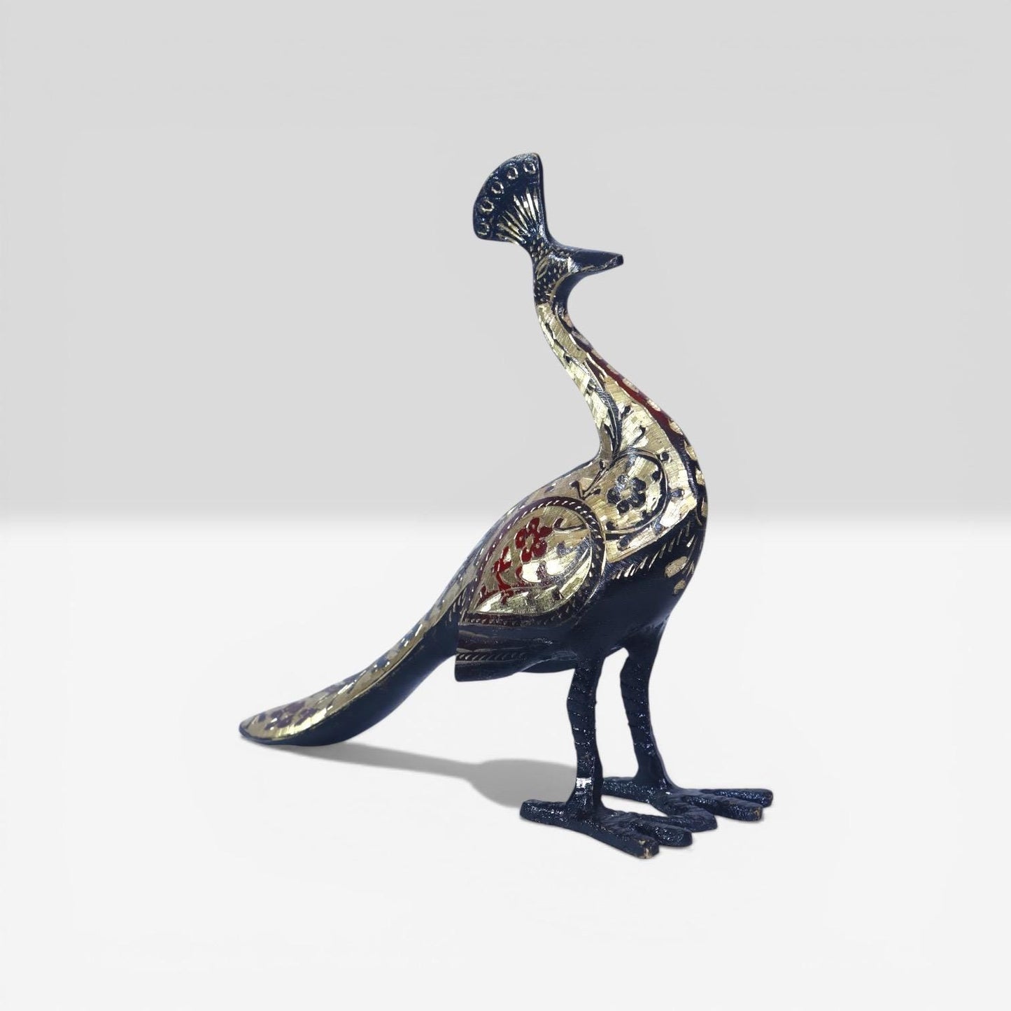 A Handcrafted Brass Peacock, Intricate Enamel Detailing & Antique Figurine , Imperial Plum Ornavia Heritage Bird, Luxury Elegance Sculpture.