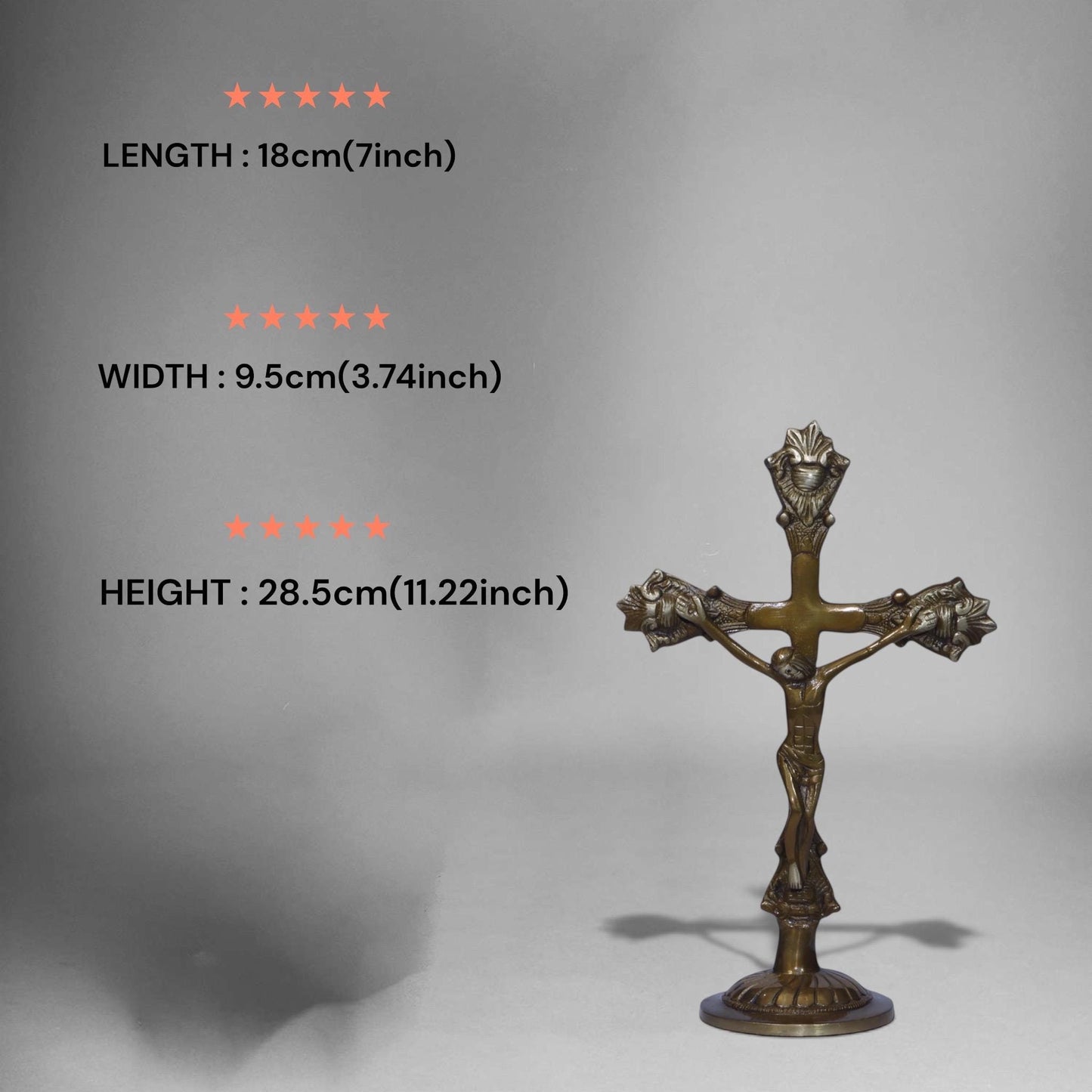 Catholic Crucifix Handmade Brass Statue, Antique Rich Finish Jesus Christ, Premium Vintage Cross Standing Sculpture, Religious Home Chapel