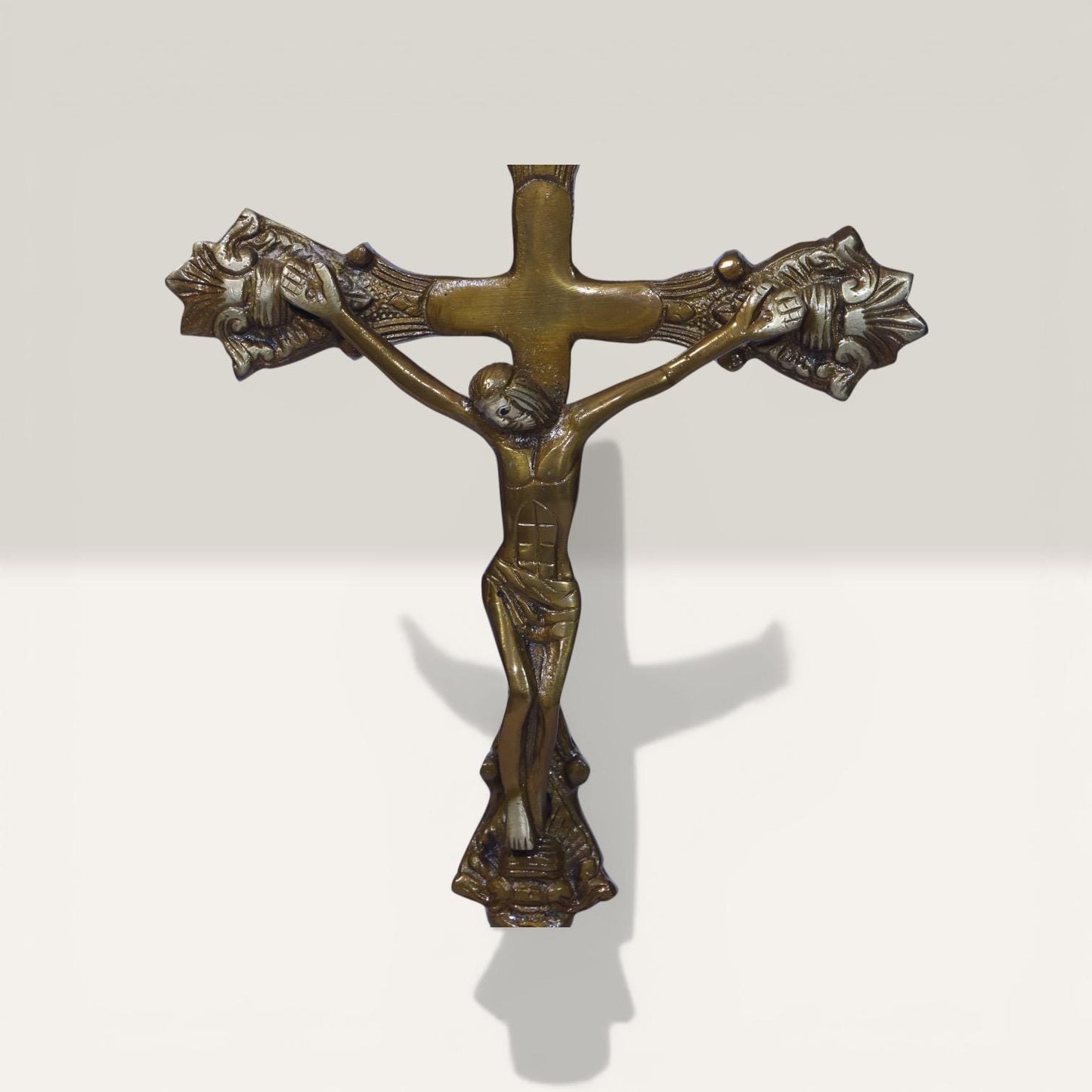 Catholic Crucifix Handmade Brass Statue, Antique Rich Finish Jesus Christ, Premium Vintage Cross Standing Sculpture, Religious Home Chapel