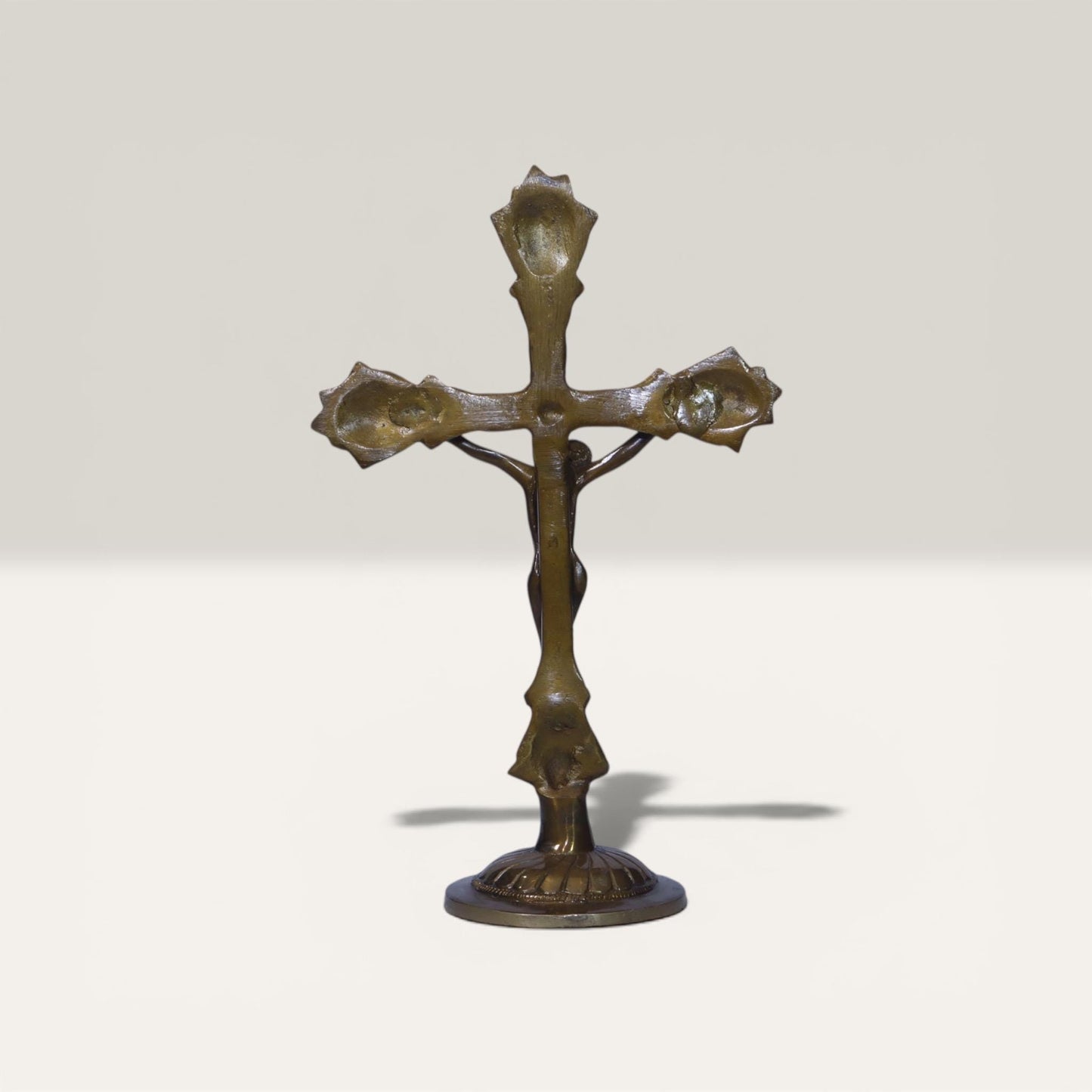 Catholic Crucifix Handmade Brass Statue, Antique Rich Finish Jesus Christ, Premium Vintage Cross Standing Sculpture, Religious Home Chapel
