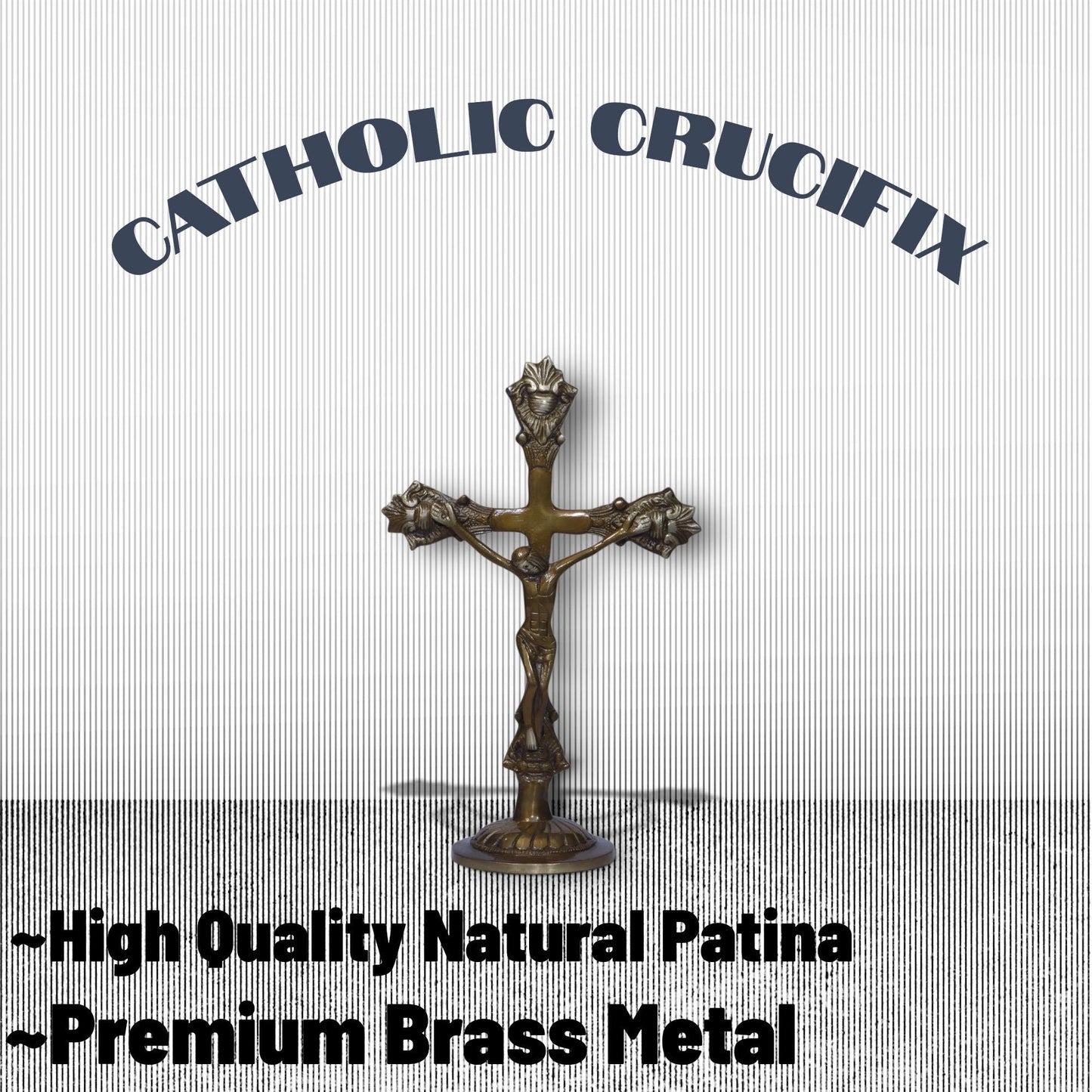 Catholic Crucifix Handmade Brass Statue, Antique Rich Finish Jesus Christ, Premium Vintage Cross Standing Sculpture, Religious Home Chapel