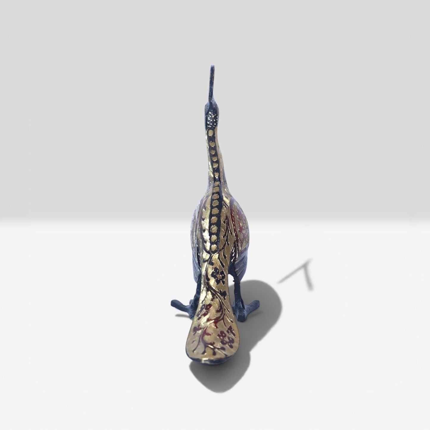 A Handcrafted Brass Peacock, Intricate Enamel Detailing & Antique Figurine , Imperial Plum Ornavia Heritage Bird, Luxury Elegance Sculpture.