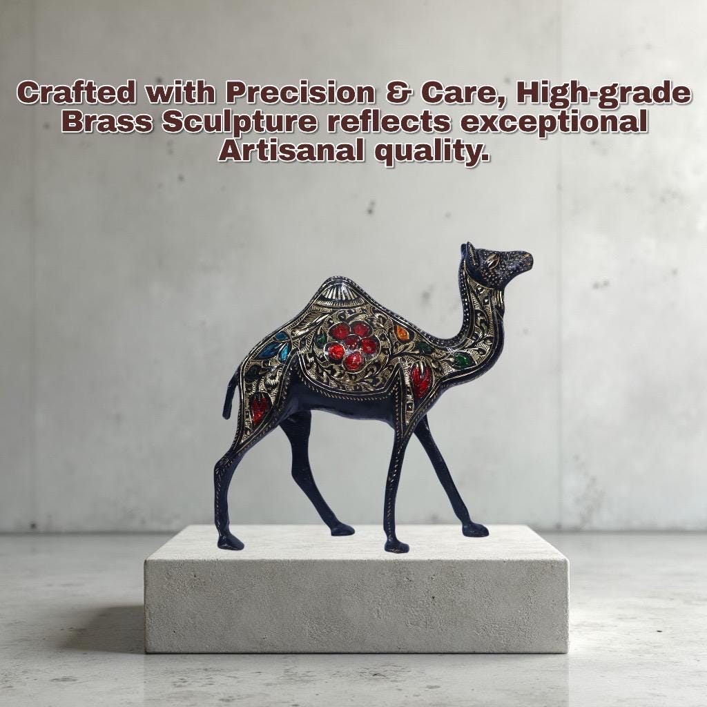 High-grade Brass Camel Sculpture, Handcrafted Heritage Artistry Luxury Decor, Royale Antique Tone Statue, Intricate Engravings Figurine.