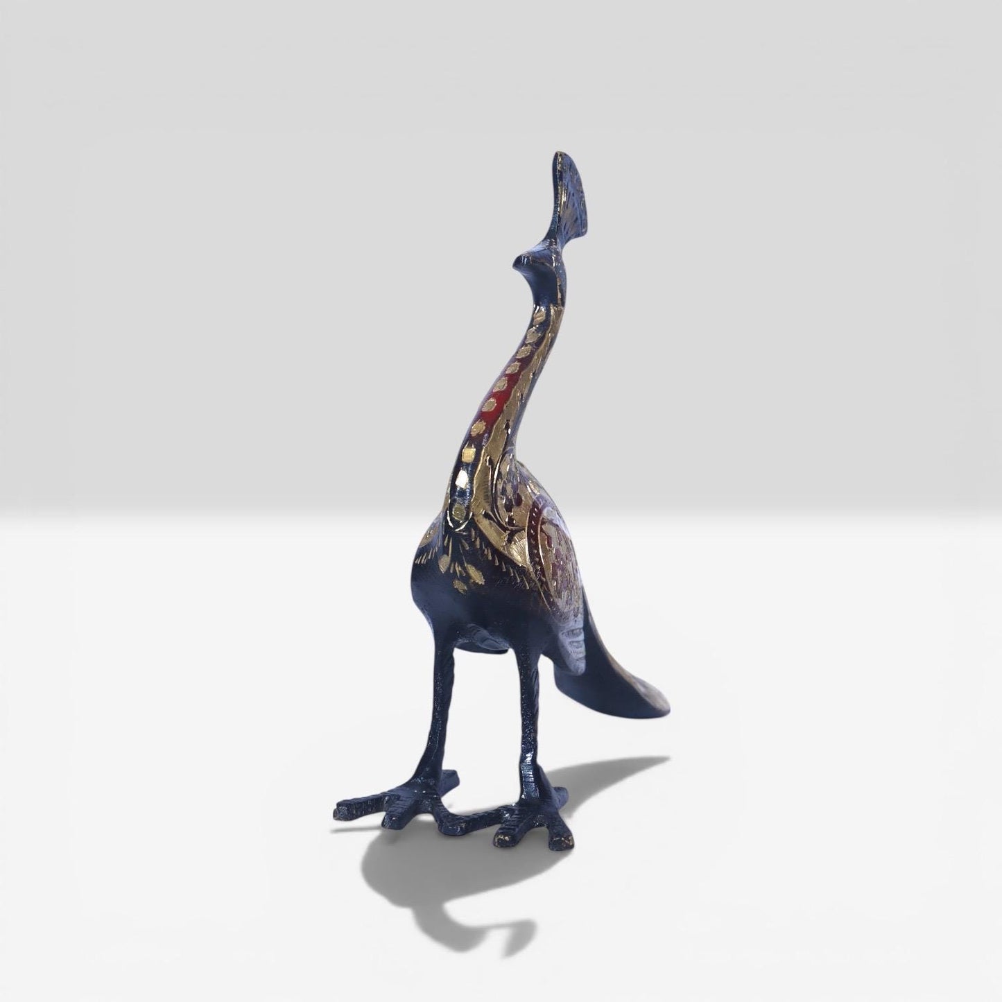A Handcrafted Brass Peacock, Intricate Enamel Detailing & Antique Figurine , Imperial Plum Ornavia Heritage Bird, Luxury Elegance Sculpture.